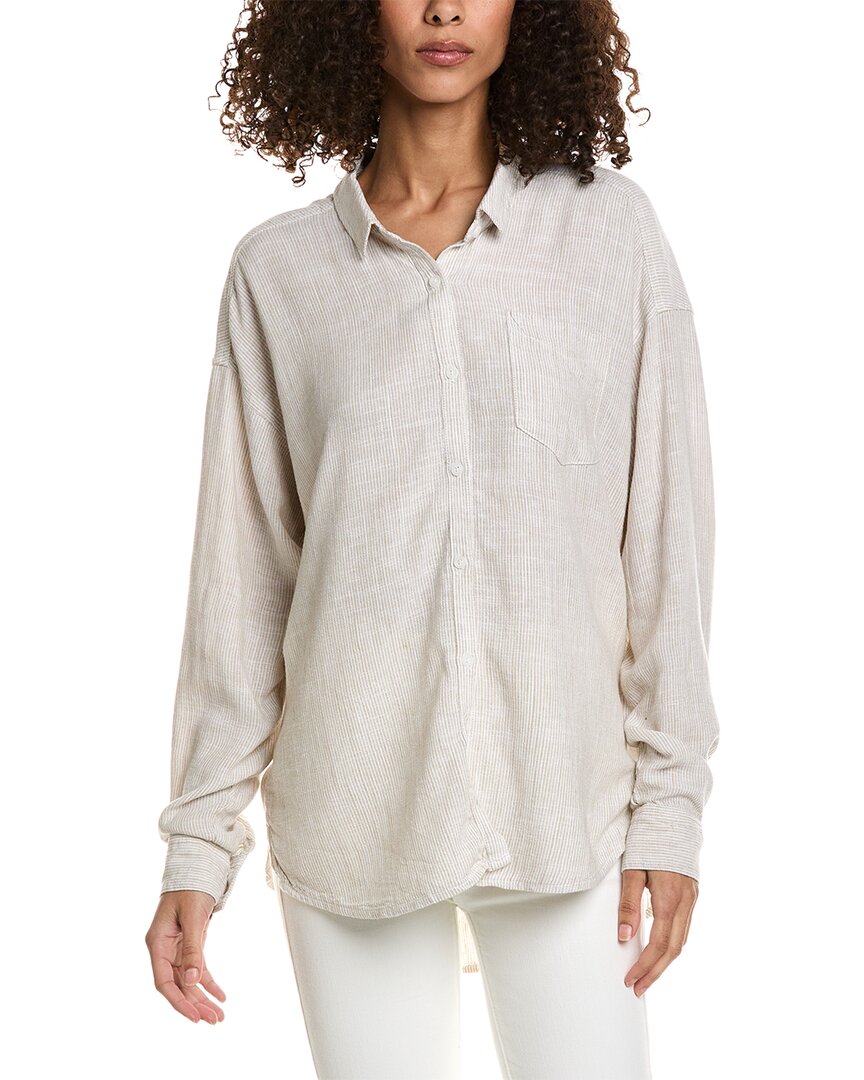 Shop Splendid Button-down Linen-blend Shirt In Brown