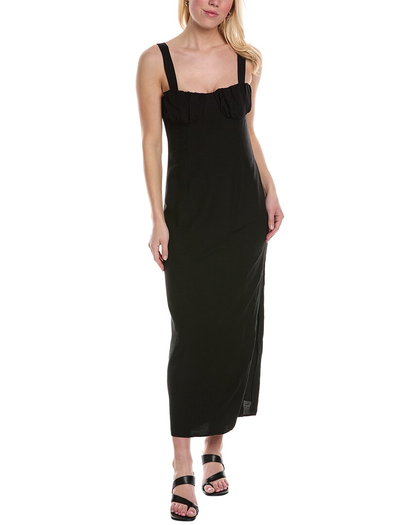 Shop Reveriee Linen-blend Sheath Dress In Black