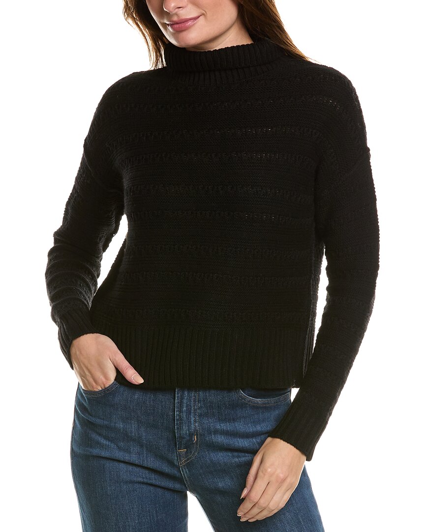 Forte Cashmere Crop Textured Mock Neck Wool & Cashmere-blend Sweater In Black