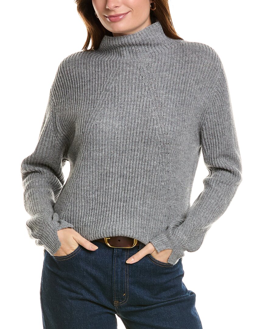 Forte Cashmere Fashioned Rib Funnel Neck Wool & Cashmere-blend Sweater In Grey