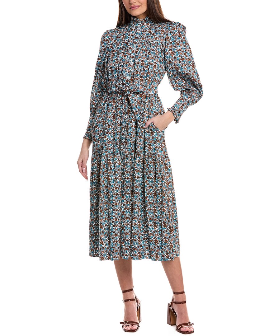 Weekend Max Mara Woman Midi Dress Turquoise Size 10 Cotton In Gray