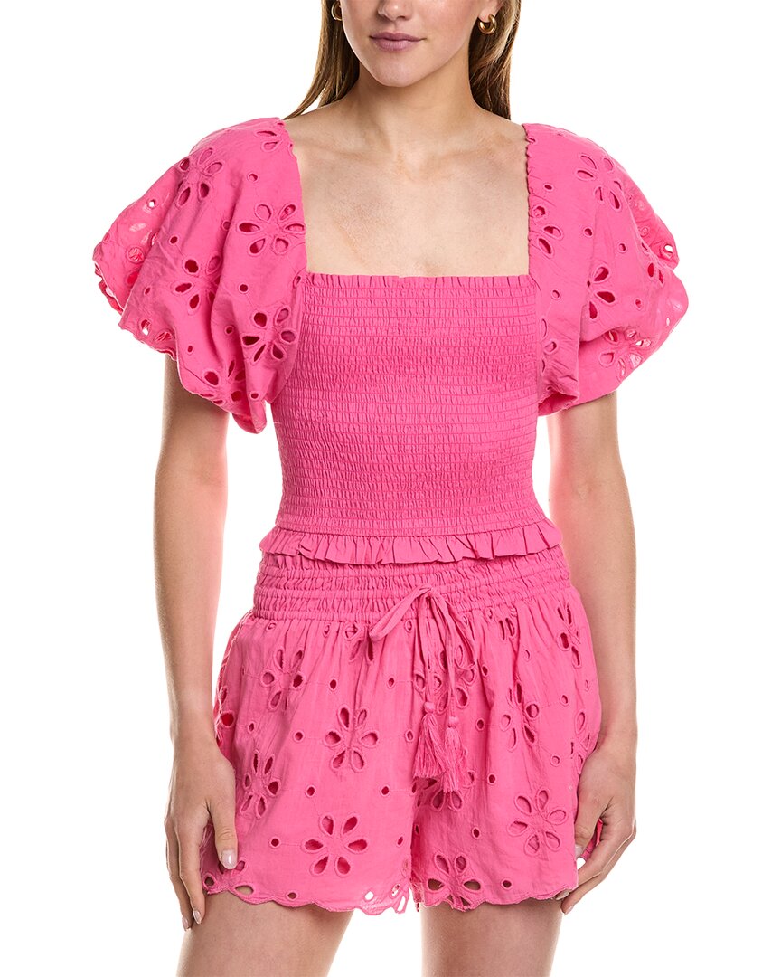 Surf Gypsy Floral Eyelet Top In Pink