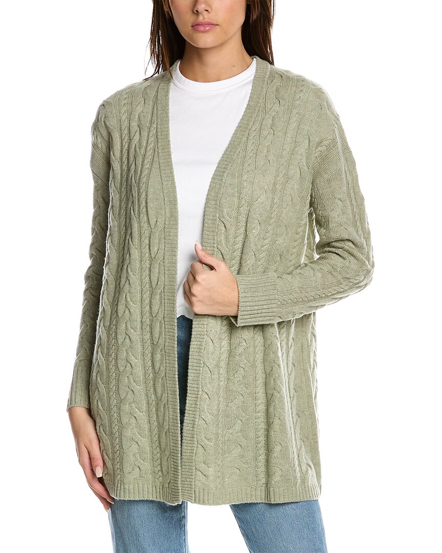 Shop Hannah Rose Riley Cable Wool & Cashmere-blend Cardigan In Green