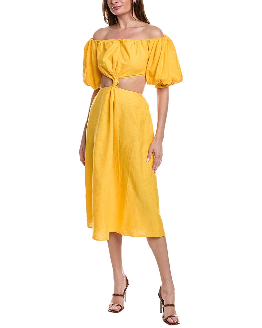 Shop Farm Rio Linen-blend Maxi Dress In Yellow