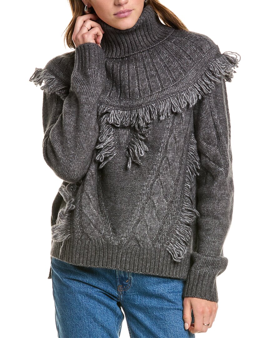 Ramy Brook Womens Wool Blend Fringe Mock Turtleneck Sweater In Gray