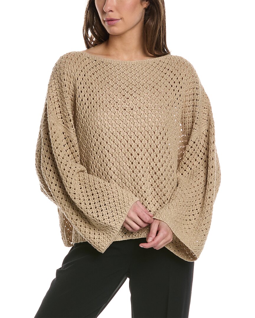 Lafayette 148 New York Open Stitch Linen-blend Sweater In Tan