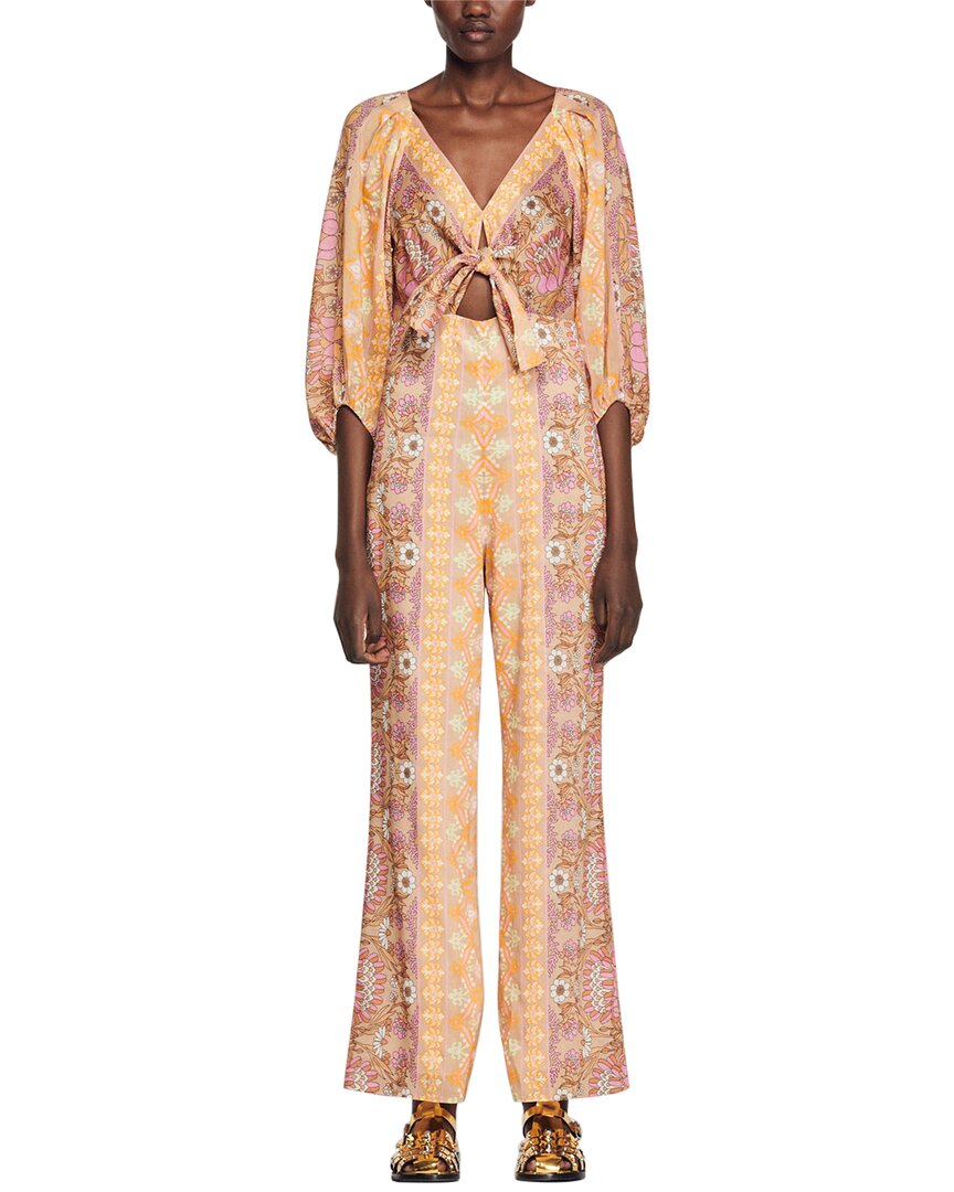 Maje Sandro Dieppe Linen-blend Jumpsuit In Beige
