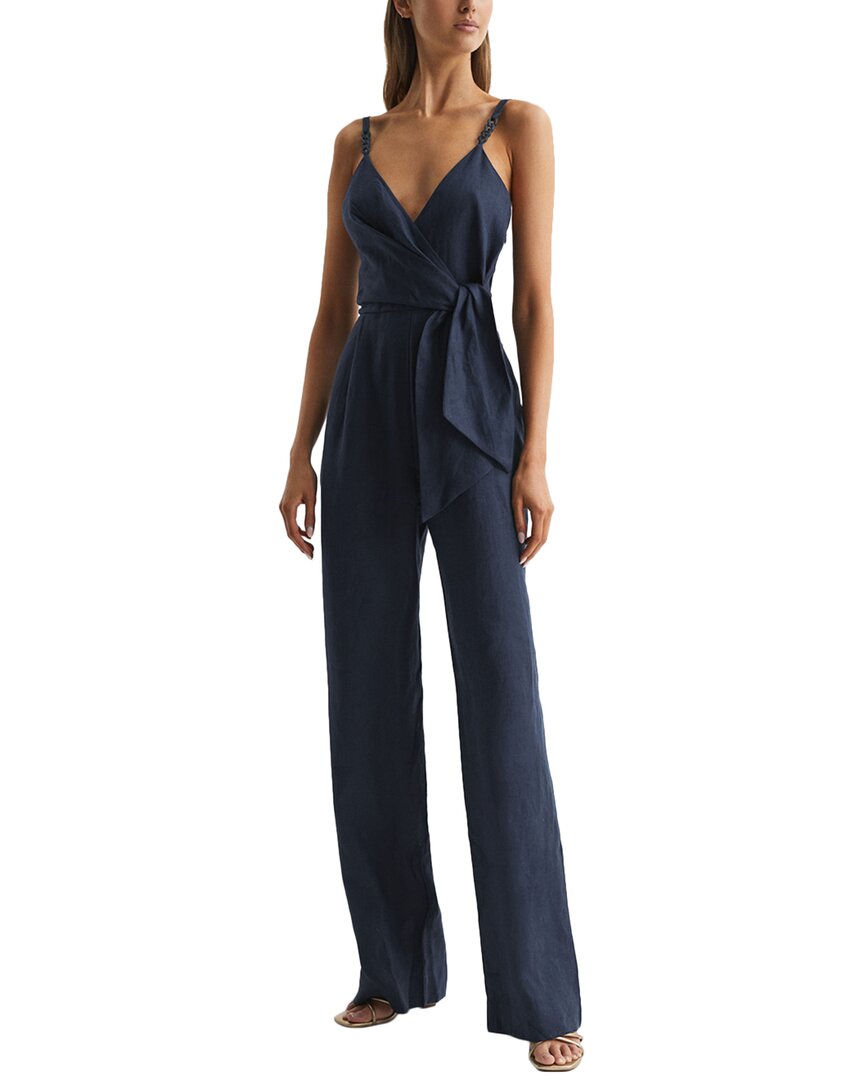 Reiss Emilia Linen Jumpsuit In Blue