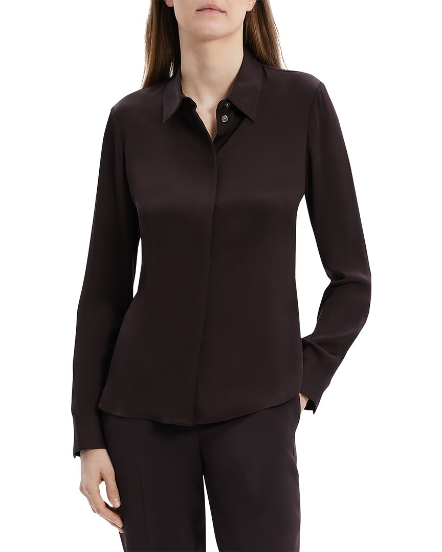 Theory Silk Georgette Shirt In Brown