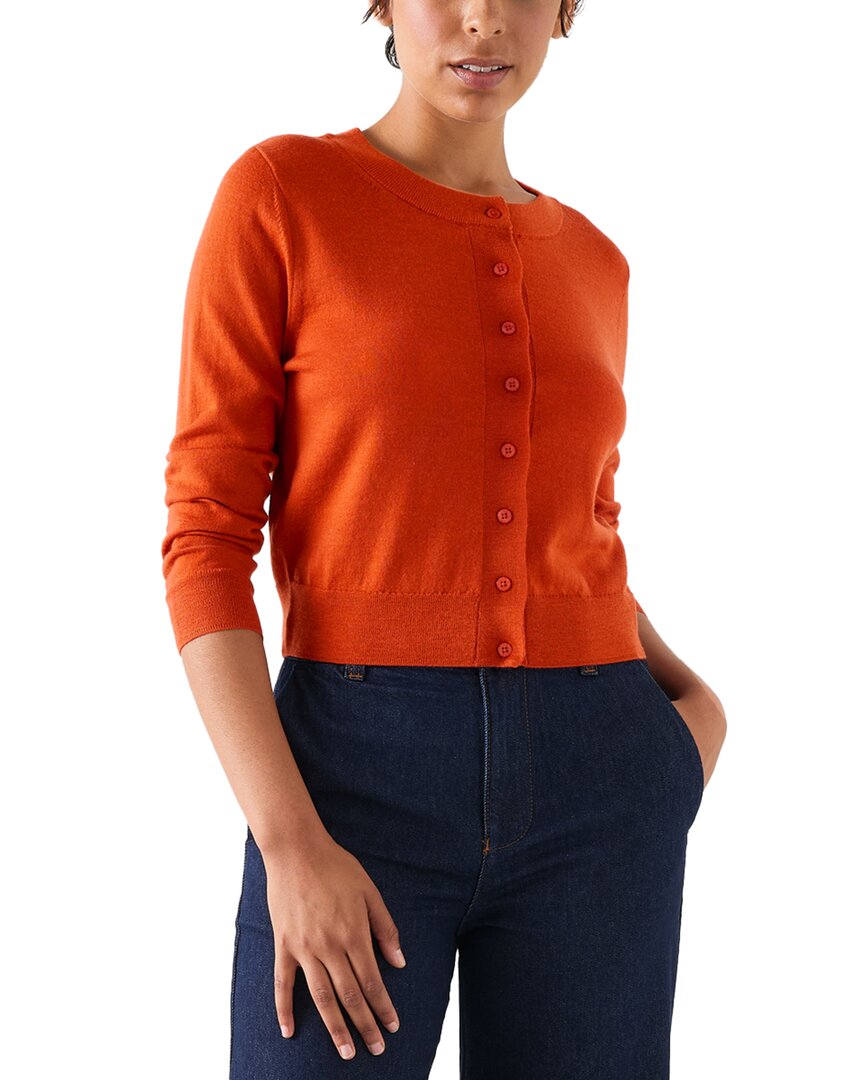 Lk Bennett Connie Burnt Orange Crew Neck Wide Placket Cardigan