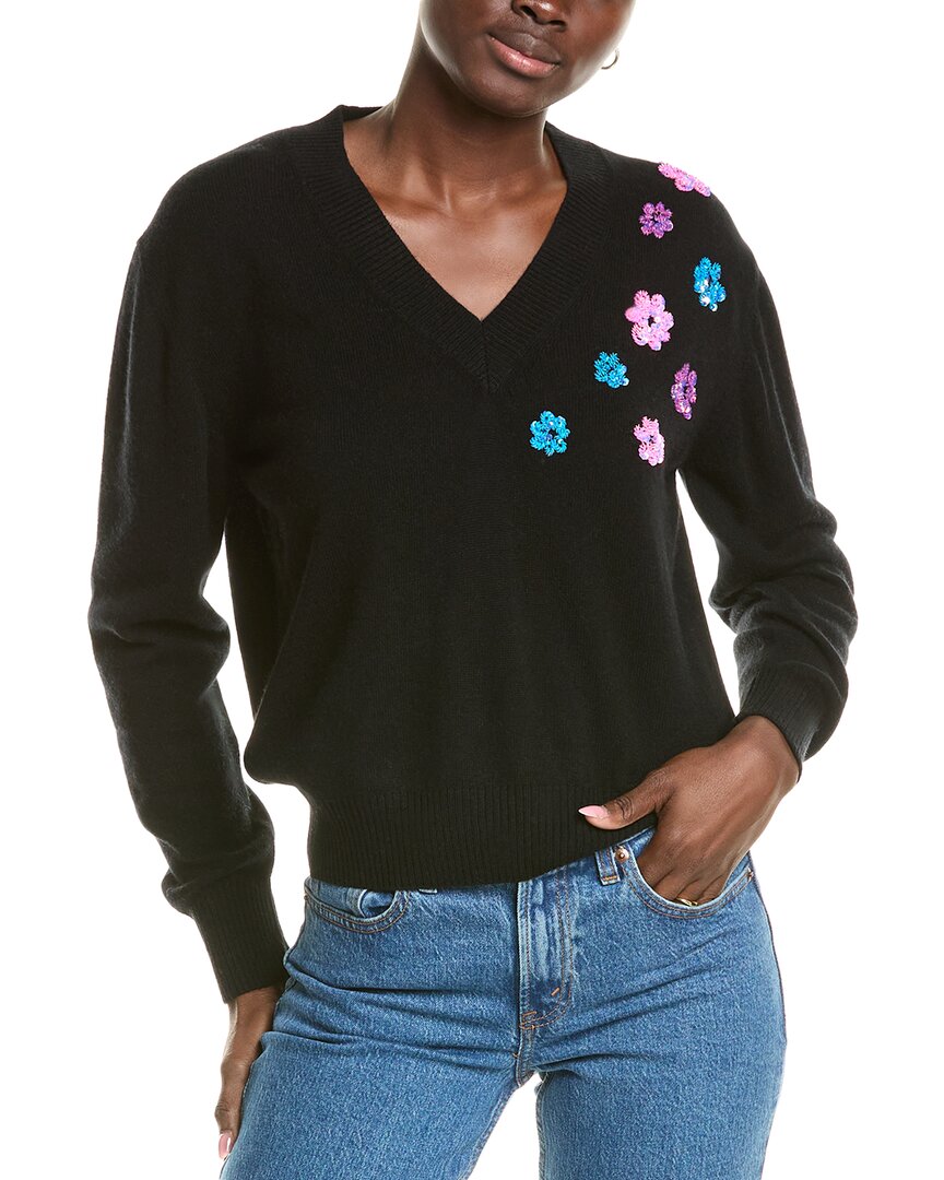 BRODIE CASHMERE BRODIE CASHMERE WOOL & CASHMERE-BLEND SEQUIN FLORAL V NECK JUMPER