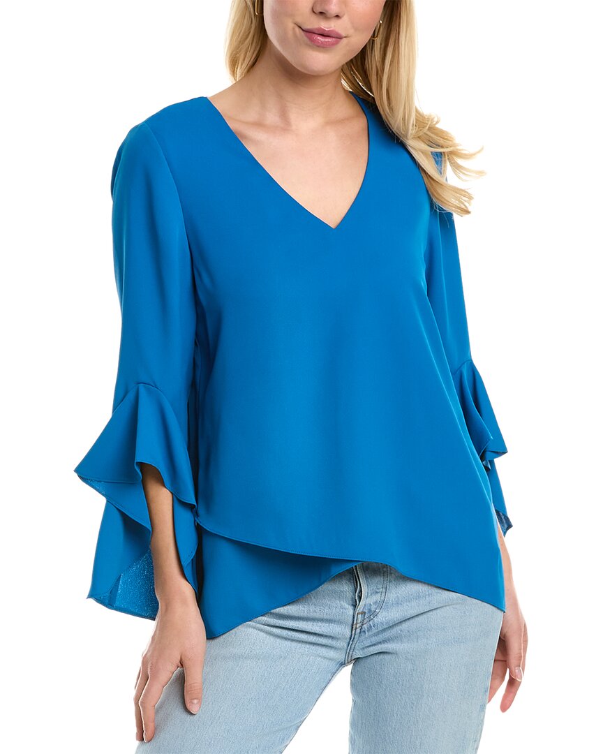 Vince Camuto Flutter Sleeve Crossover Top In Blue