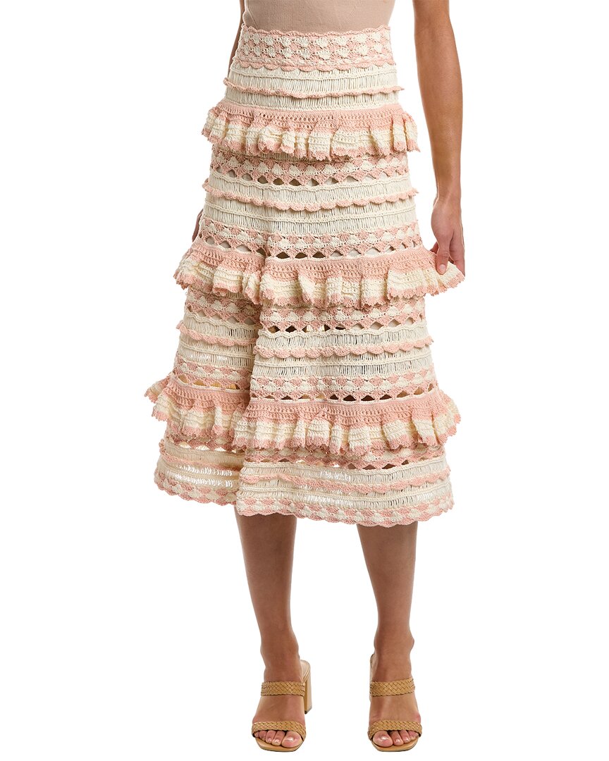 Zimmermann Crochet Midi Skirt In Pink