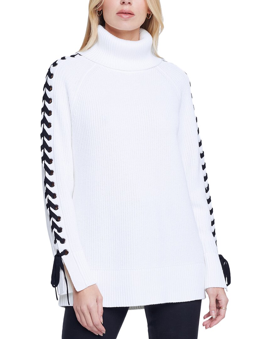 L Agence Nola Lace Up Sweater In White