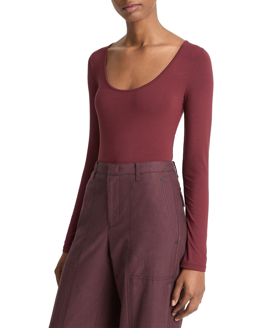 Vince Scoop Neck Long-sleeved T-shirt In Burgundy