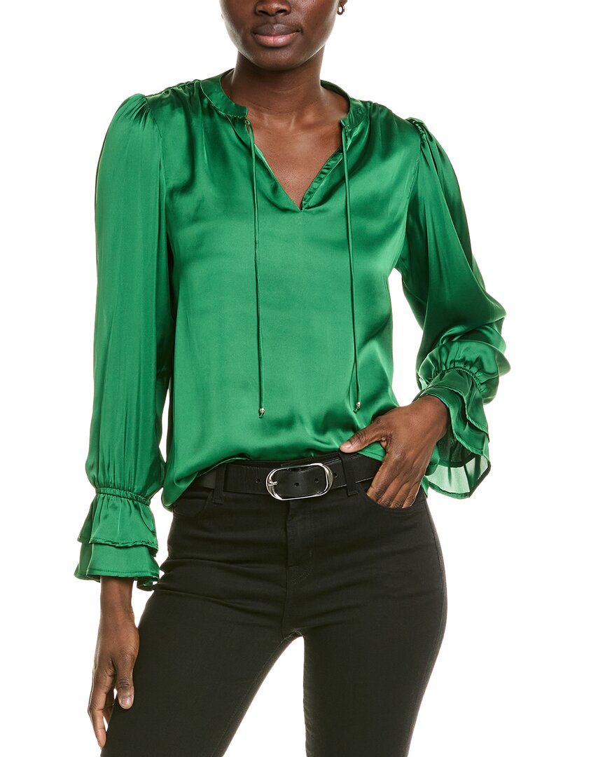 T Tahari Split Neck Blouse In Green
