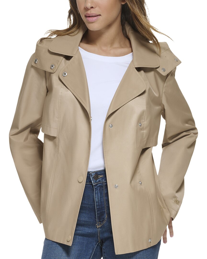 Dkny Short Trench Coat In Brown