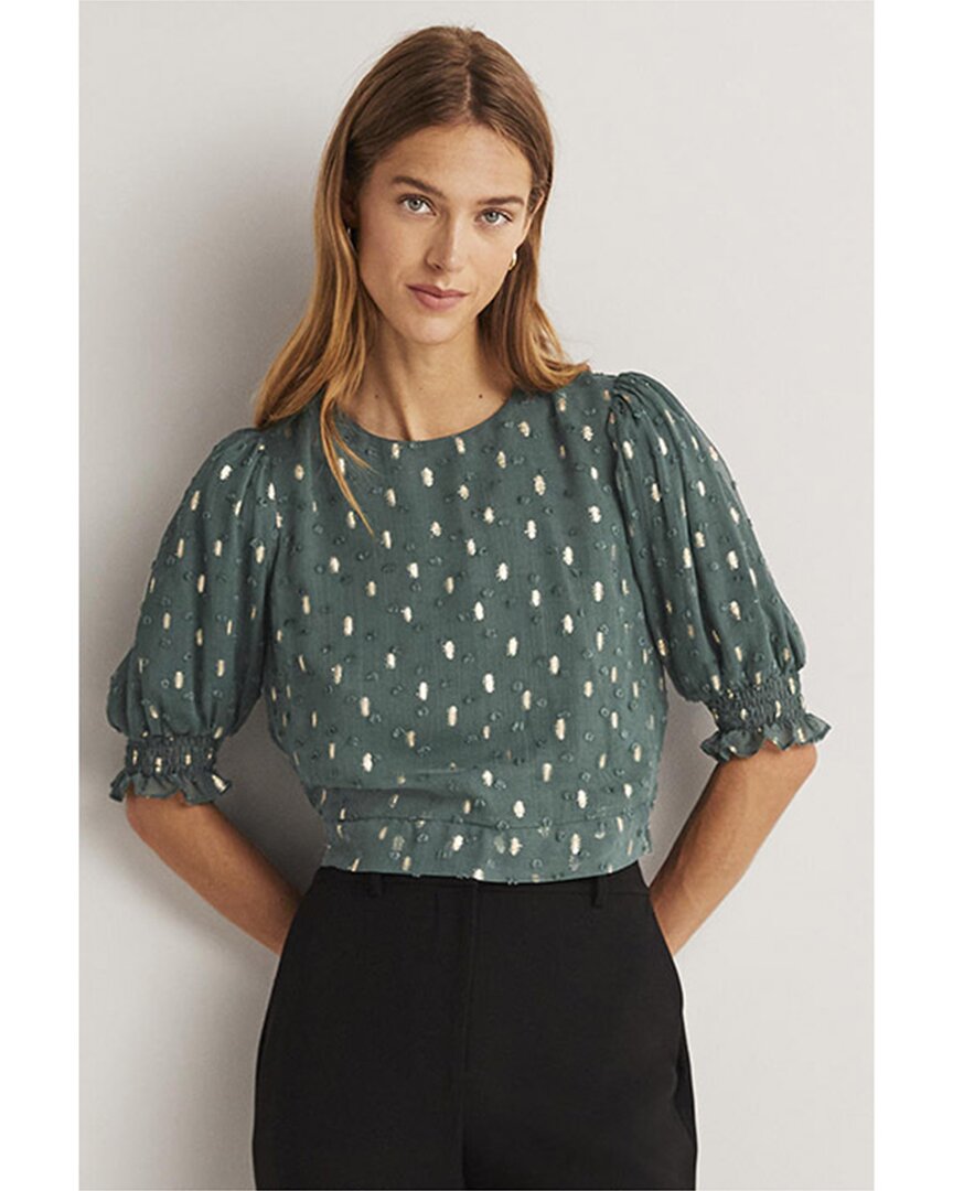 Shop Boden Cropped Metallic Smocked Top In Green