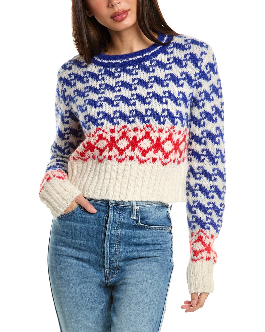 Shop Mother Denim The Wide Sleeve Crop Alpaca-blend Sweater In Blue