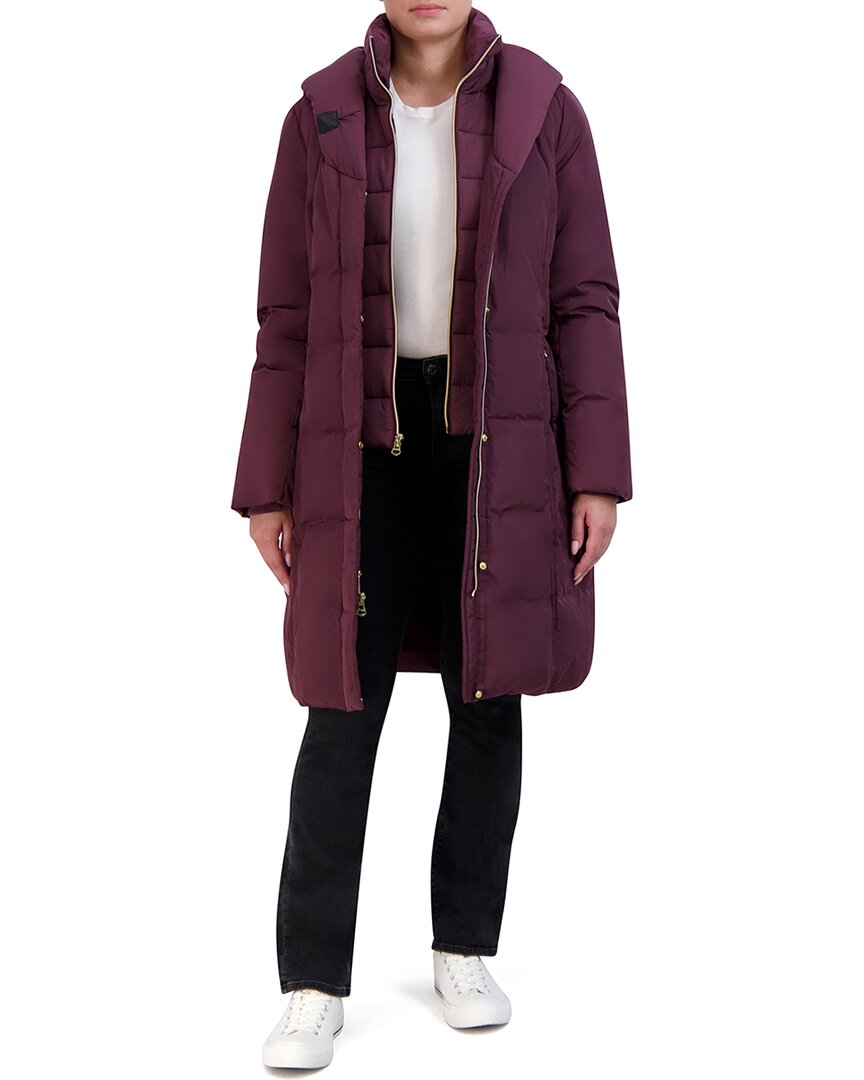 Cole Haan Signature 32in Taffeta Down Coat W Hood In Red