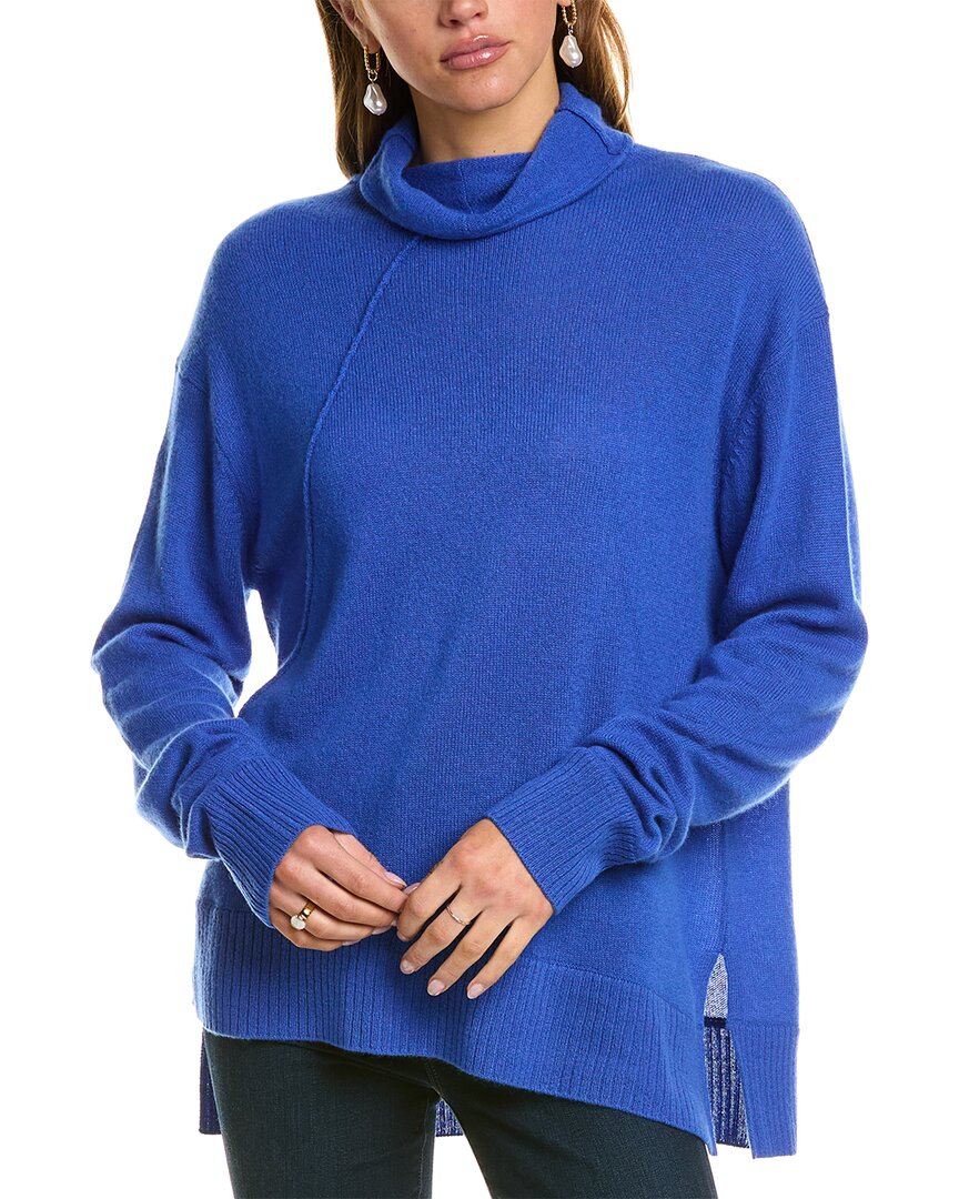 Hannah Rose Asymmetrical Funnel Neck Cashmere Tunic Sweater In Blue