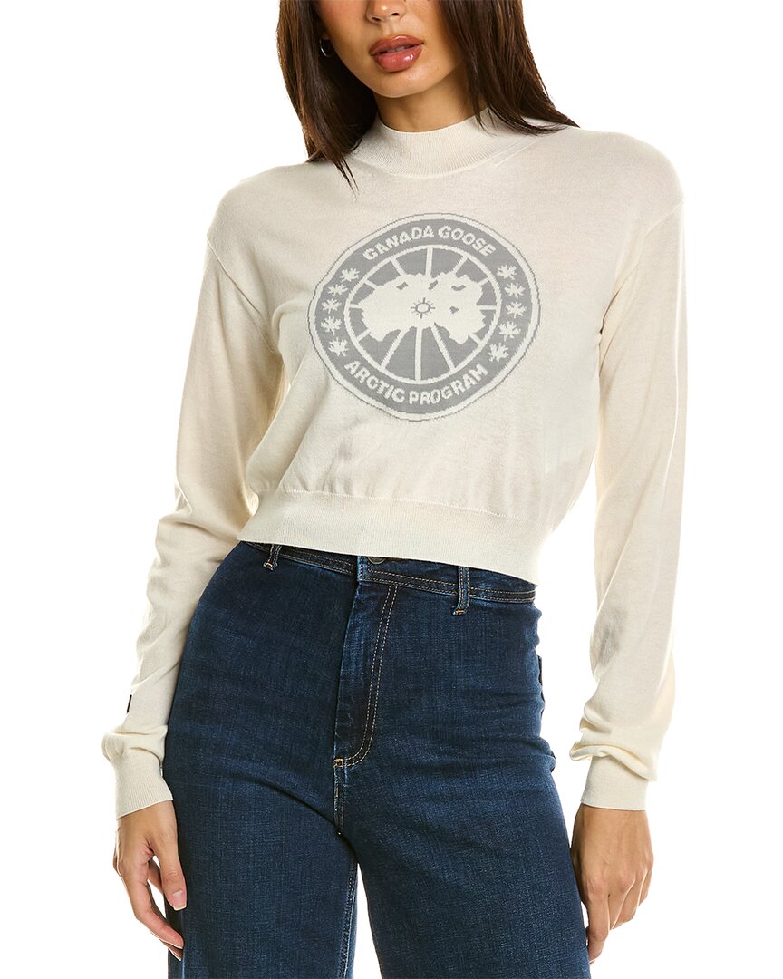 Shop Canada Goose Logo Wool Cropped Sweater In White
