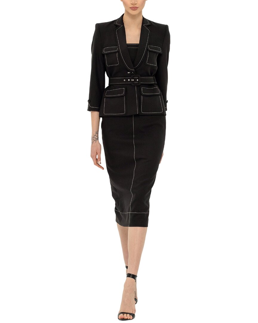 Pre-owned Bgl 2pc Wool-blend Blazer & Midi Dress Set Women's In Black