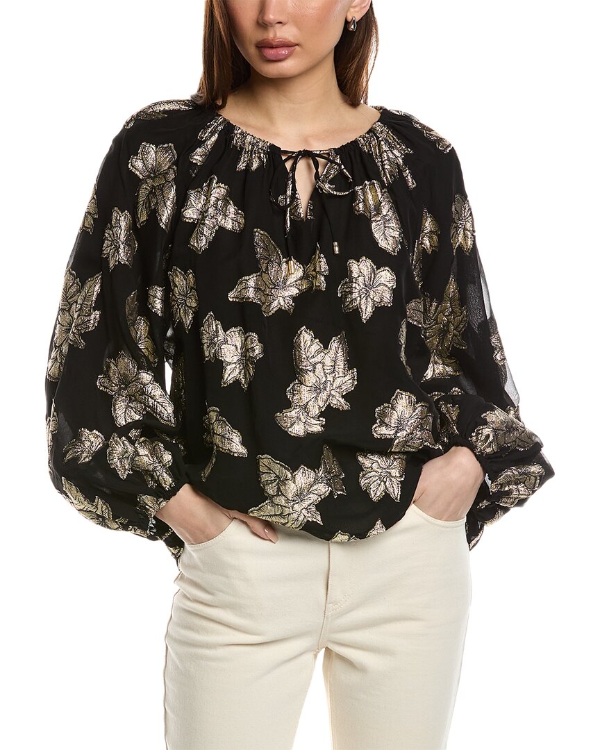 Tommy Bahama Shimmering Shores Tie Neck Blouse In Black