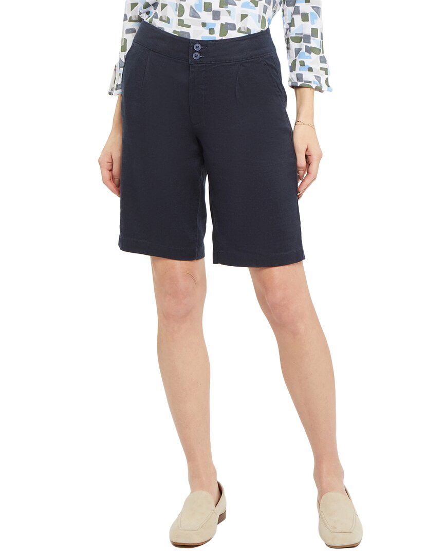 Shop Nydj Petite Modern Linen-blend Bermuda Oxford Navy Short