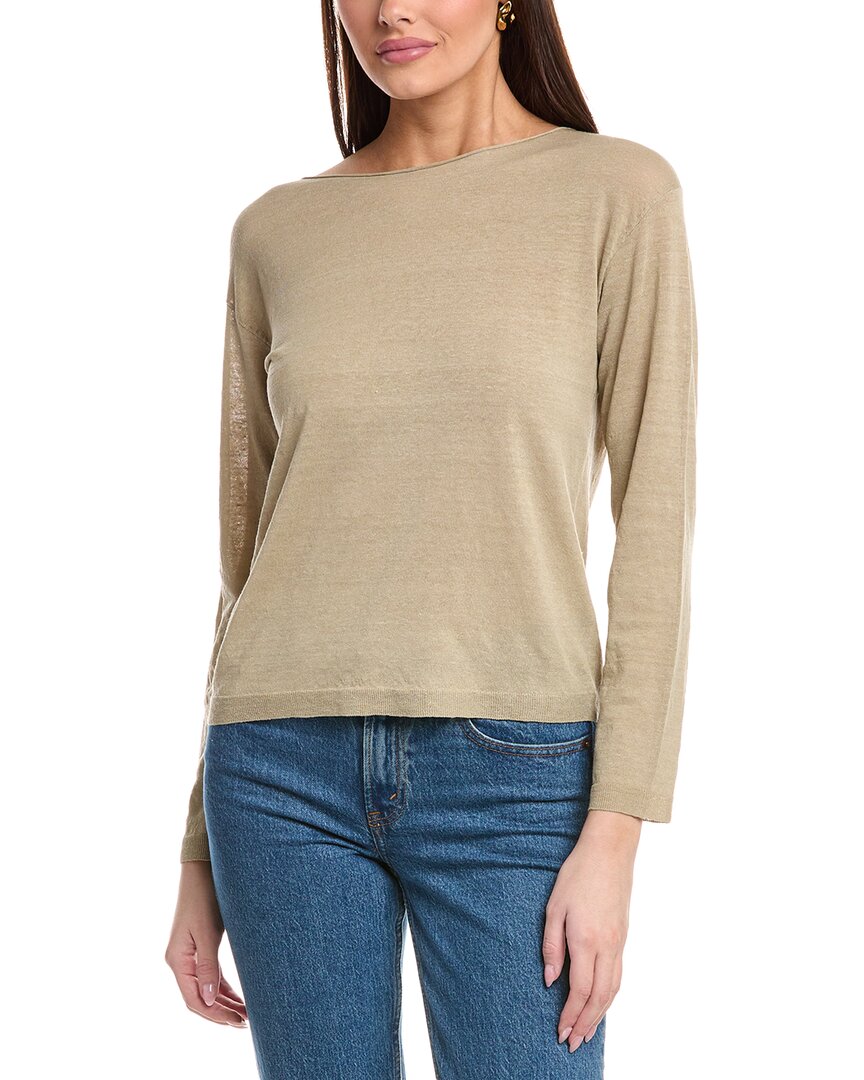 Shop Vince Dropped-shoulder Boat Neck Linen-blend Sweater In Beige