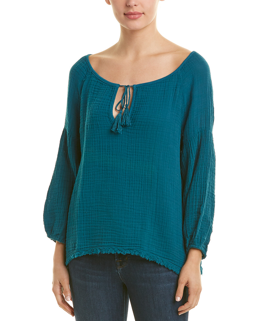Image of Three Dots Gauze Peasant Top