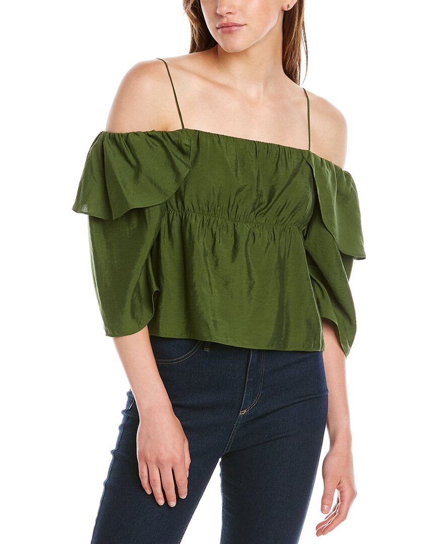 Vince Cold-shoulder Ruffle Blouse In Green
