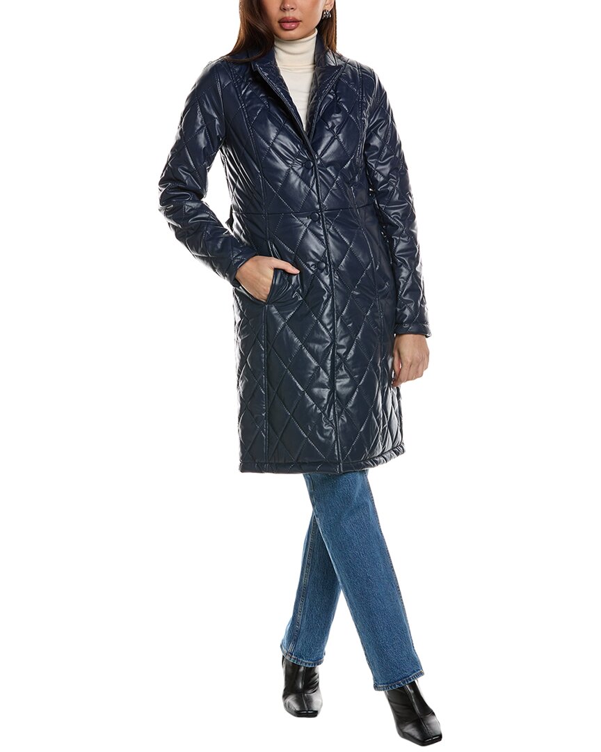Badgley Mischka Diamond Embossed Trench Coat In Blue