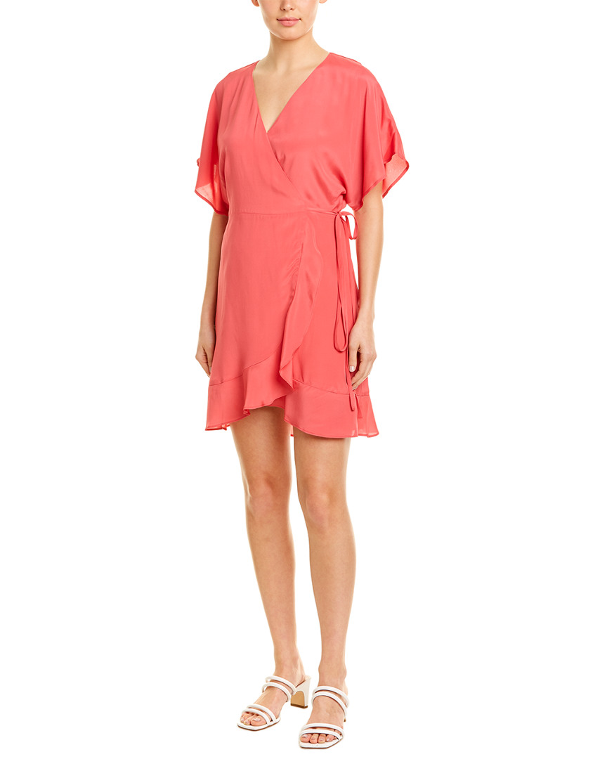 Image of Lavender Brown Ruffle Silk-Blend Wrap Dress