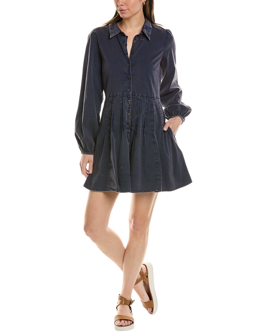 Free People Marvelous Mia Long Sleeve Stretch Cotton Mini Shirtdress In Blue