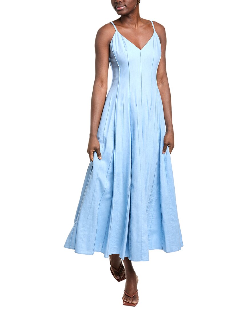 Nicholas Michah Linen-blend Midi Dress In Blue