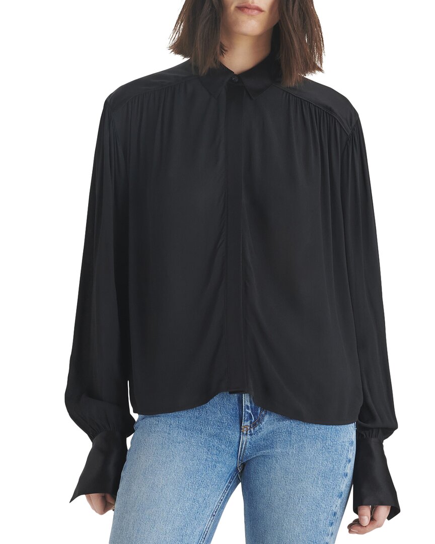 Rag & Bone Aubrey Pleated Long-sleeve Top In Black