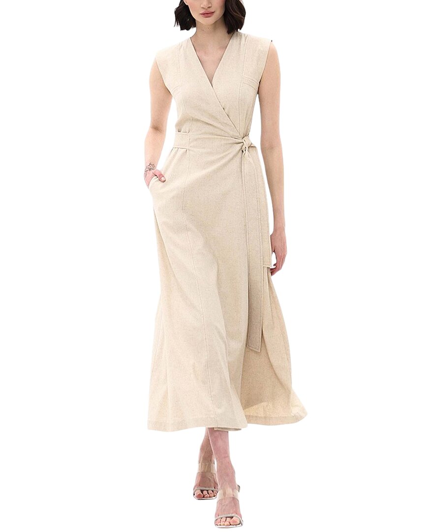 Bgl Linen-blend Midi Dress In Beige