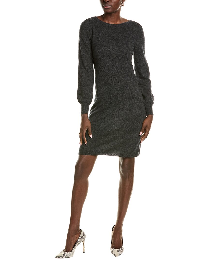 Sofiacashmere Jersey Femme Sleeve Boat Neck Cashmere Sweaterdress In Grey