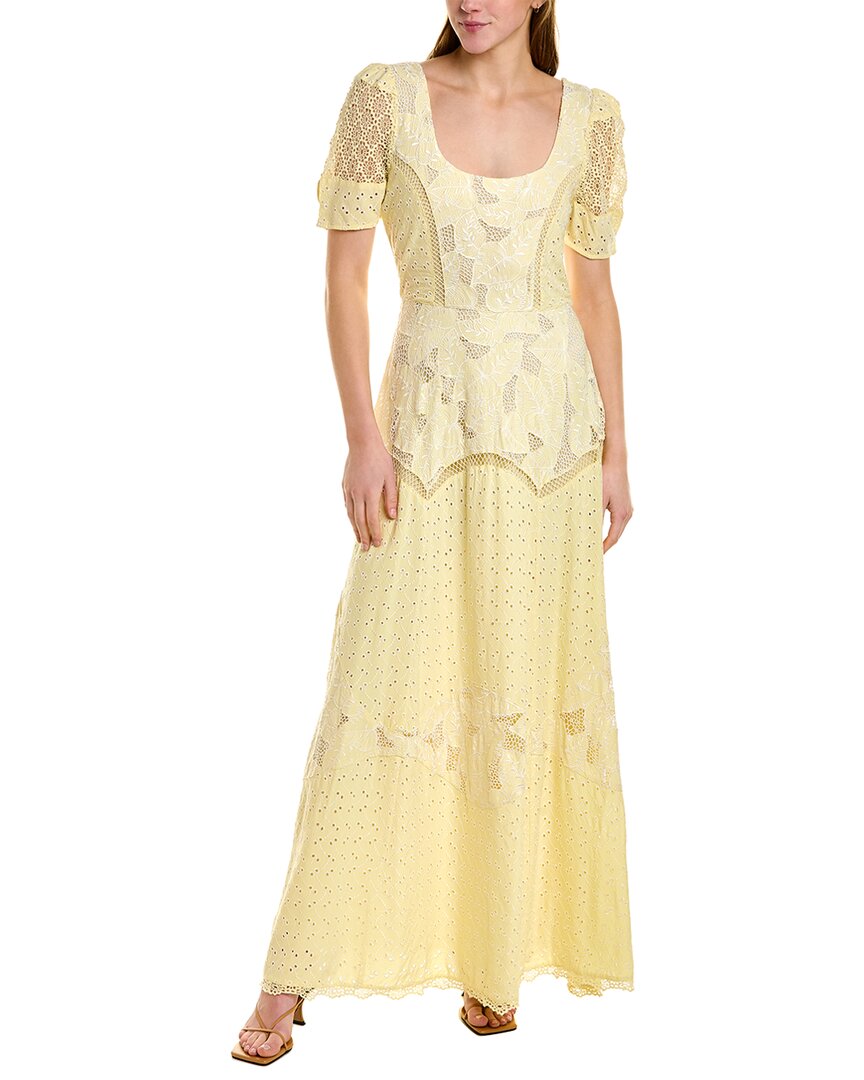 fitted lace wedding dress Love Shack Fancy Rialto Maxi Yellow – shortandsweethire main image 1