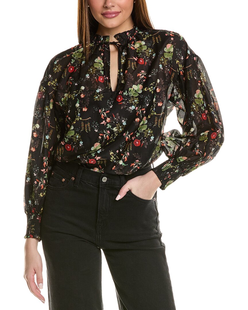 Alice And Olivia Julius Blouson-sleeve Tunic Top In Black