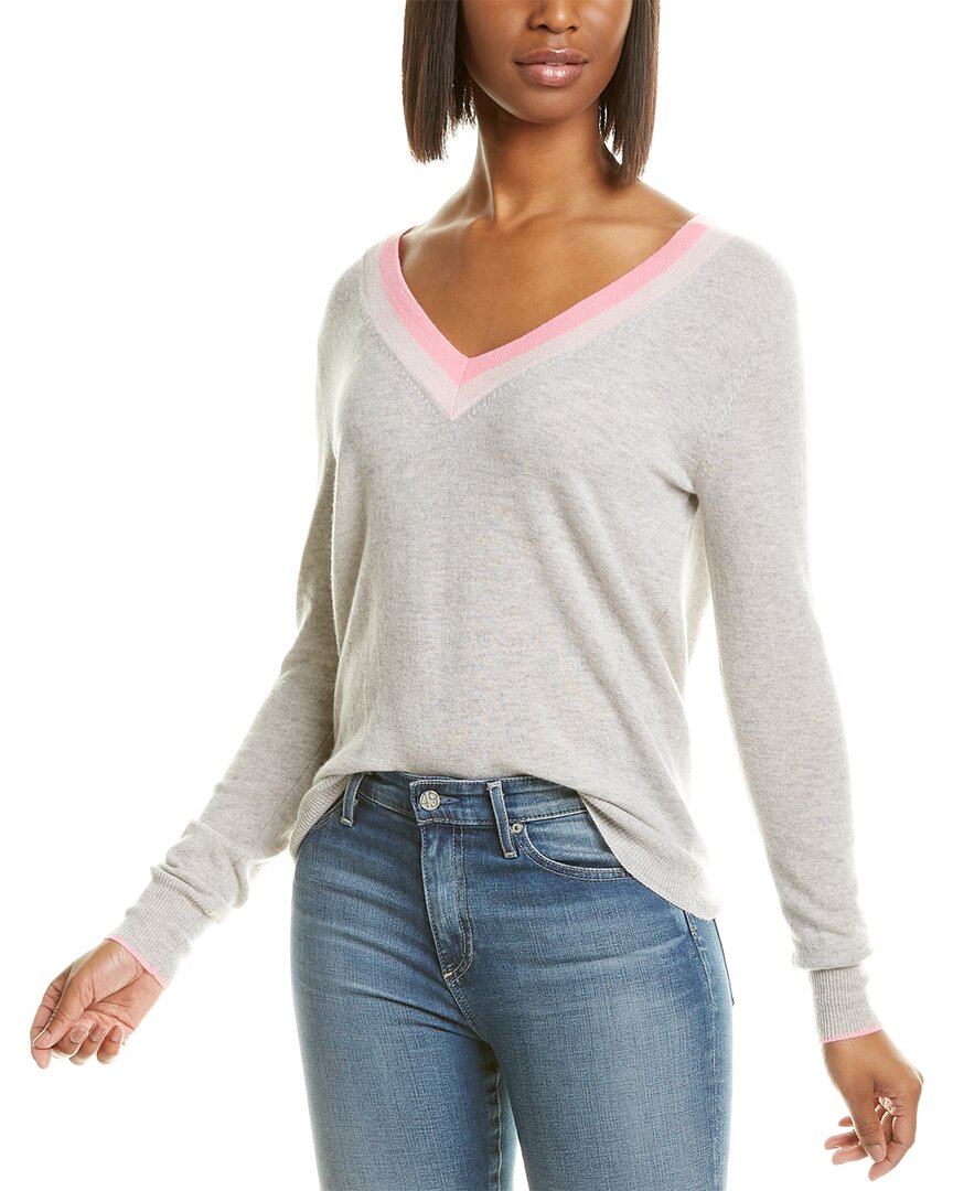 Autumn Cashmere Striped Tie-back Cashmere Sweater In White