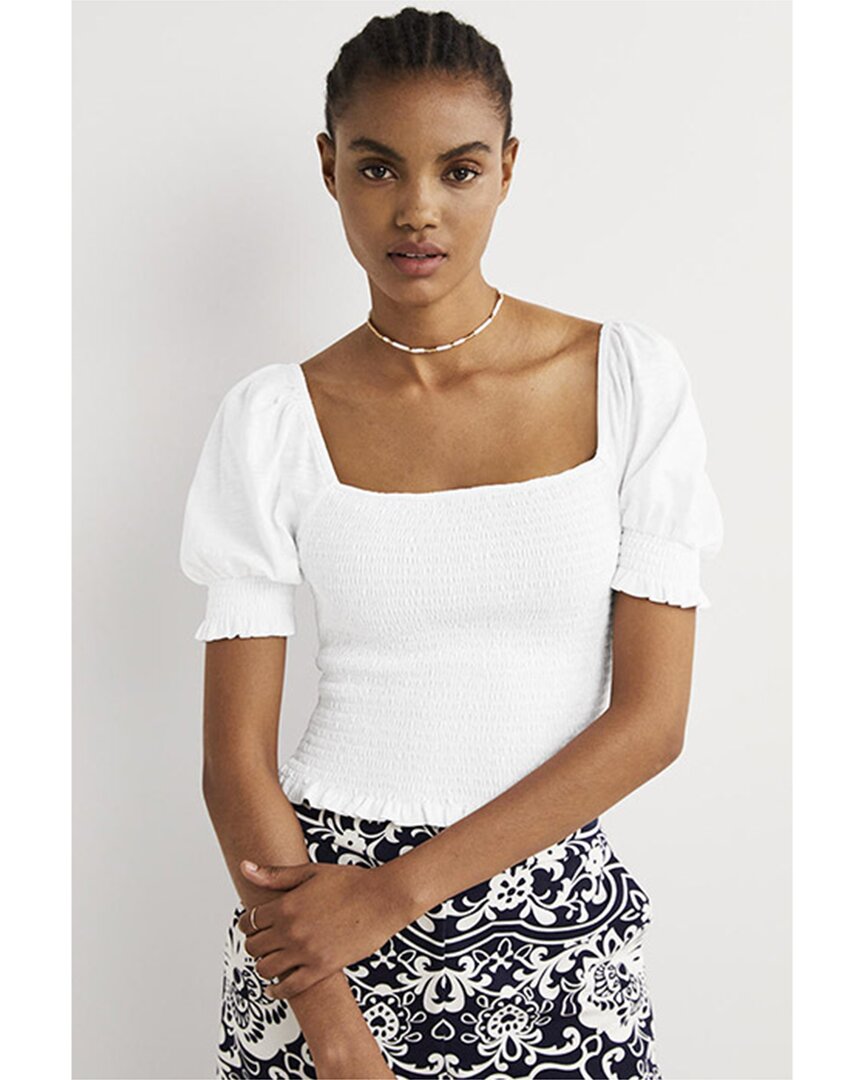 Shop Boden Square Neck Smocked Jersey Top In White