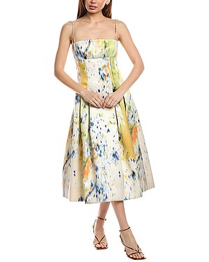Oscar de la Renta Abstract Brushstroke Satin Silk-Lined Tank Dress