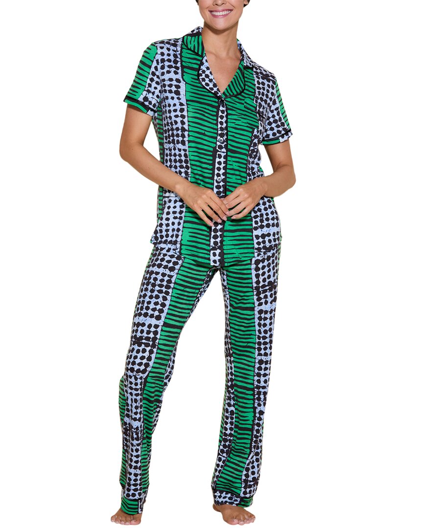 Cosabella Bella Printed Top Pant Pajama Set In Green