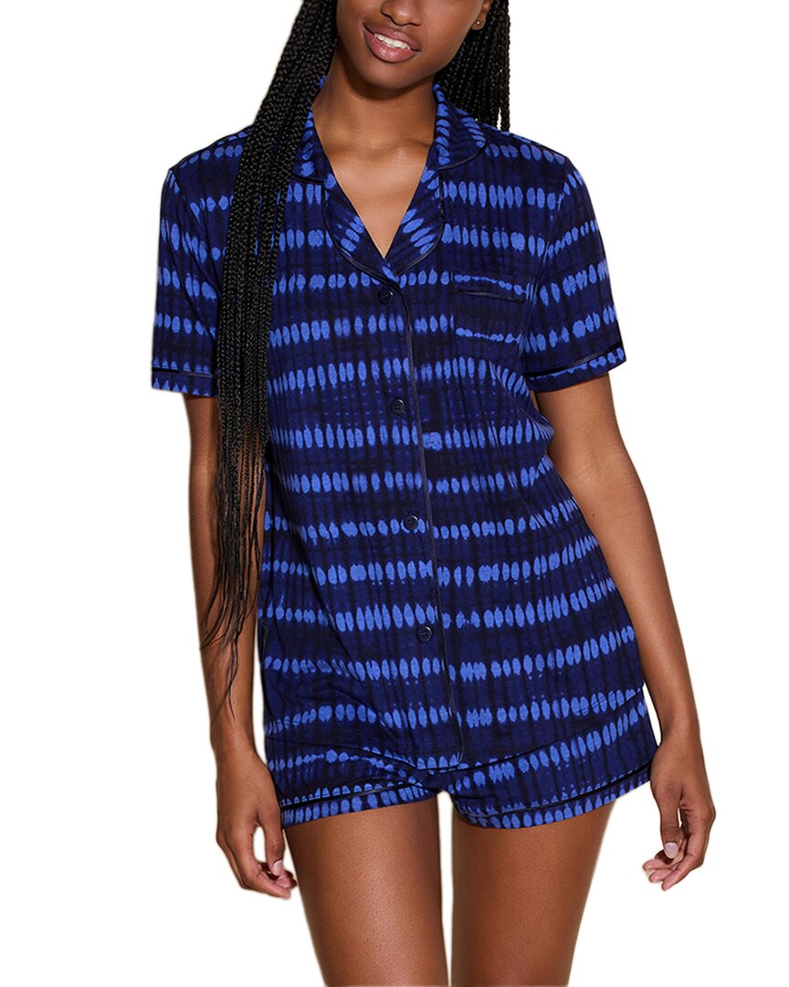 Cosabella Bella Printed Top & Boxer Pajama Set In Blue