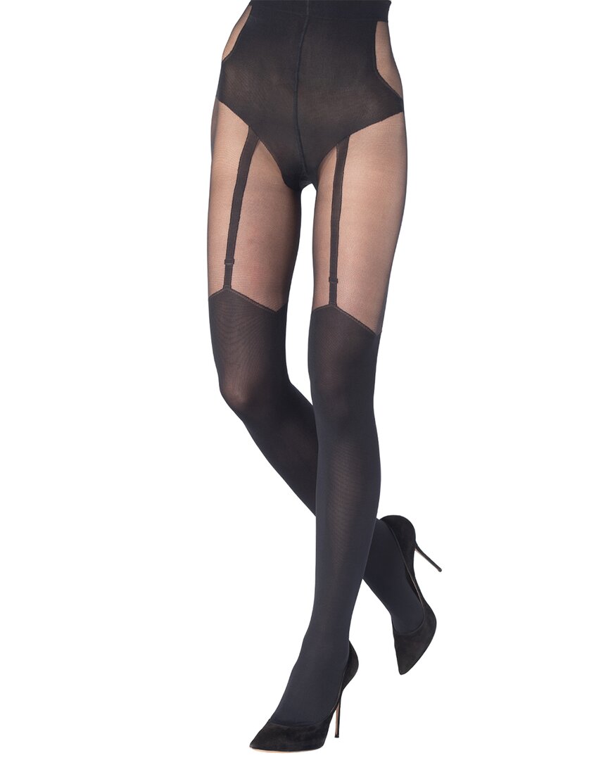Emilio Cavallini Illusion Garter Tight In 120 Black