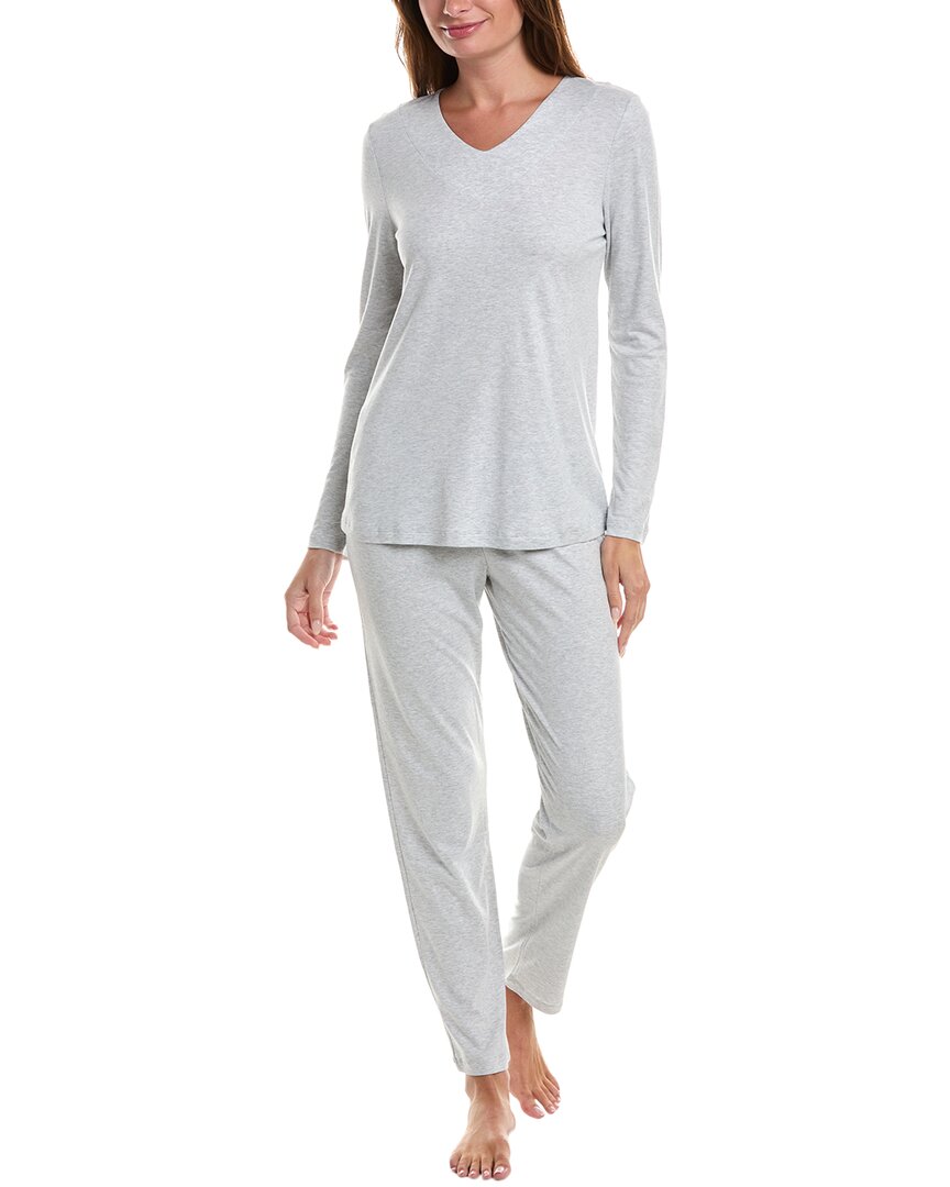Hanro 2pc Natural Elegance Scalloped Lace Trim Pajama Set