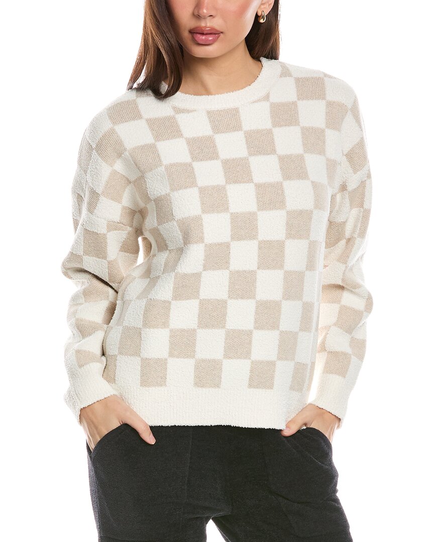 Barefoot Dreams Cozy Cotton Checkered Pullover Oatmeal/cream In Brown