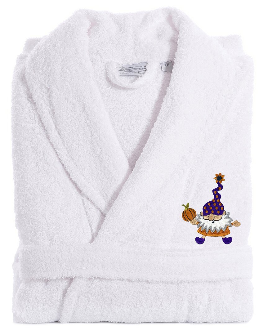 Linum Home Textiles Turkish Cotton Herringbone Weave Embroidered Unisex Bathrobe